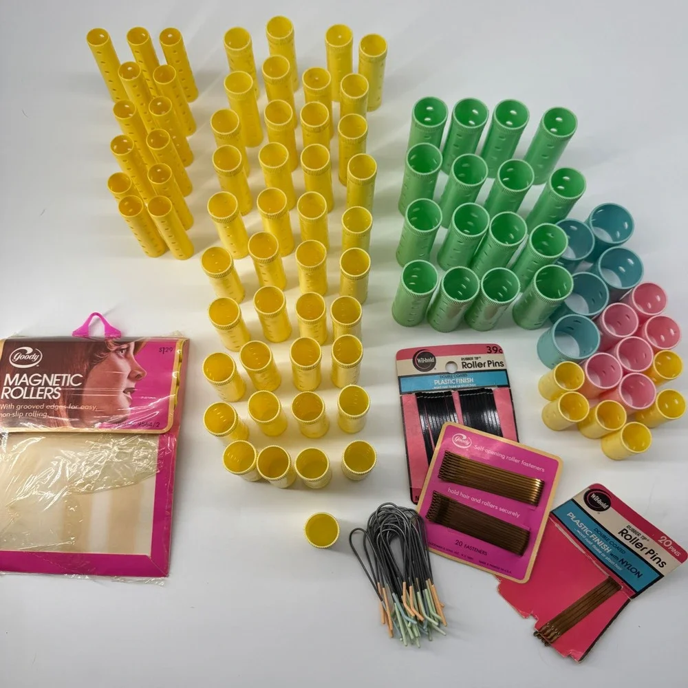 Goody Wil-hold Magnetic Hair Rollers Pins Set Women OS Yellow Green Pink Vintage